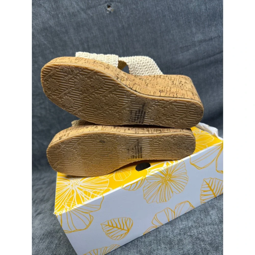 Yellow Box Halva Sandals Womens 7 Natural Woven Cork High Wedge Platform Slide
